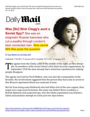 Nick Clegg's Aunt a Soviet Spy? She Was an Enigmatic Russian Baroness Who Cut a Daily Mail.Com Swathe Through London's Best Connected Men