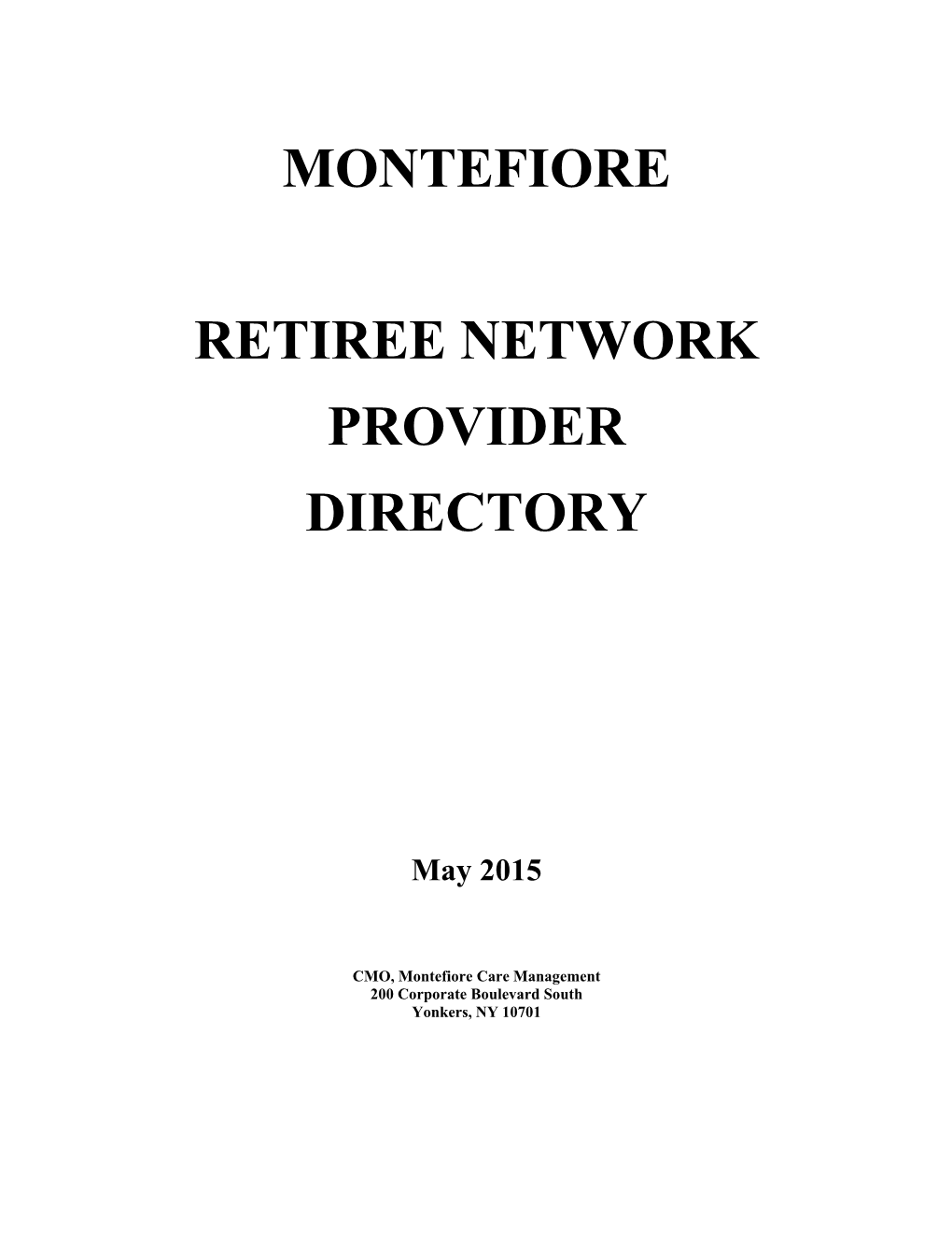 Montefiore Retiree Network Provider Directory