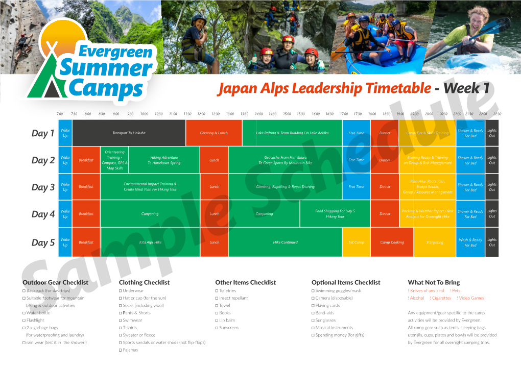 Japan Alps Leadership Timetable - Week 1