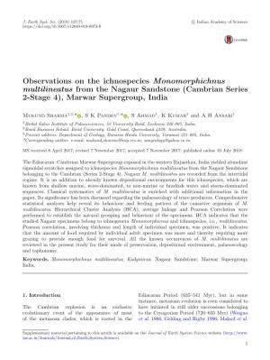 Observations on the Ichnospecies Monomorphichnus Multilineatus from the Nagaur Sandstone (Cambrian Series 2-Stage 4), Marwar Supergroup, India