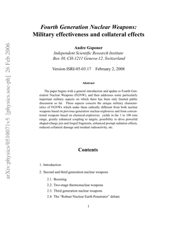 Fourth Generation Nuclear Weapons: Military Effectiveness and Collateral Effects