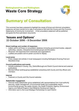 Summary of Consultation Waste Core Strategy