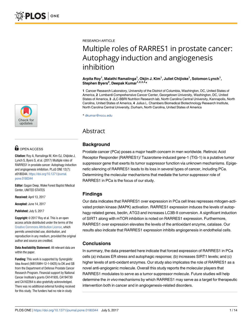 Multiple Roles of RARRES1 in Prostate Cancer: Autophagy Induction and Angiogenesis Inhibition