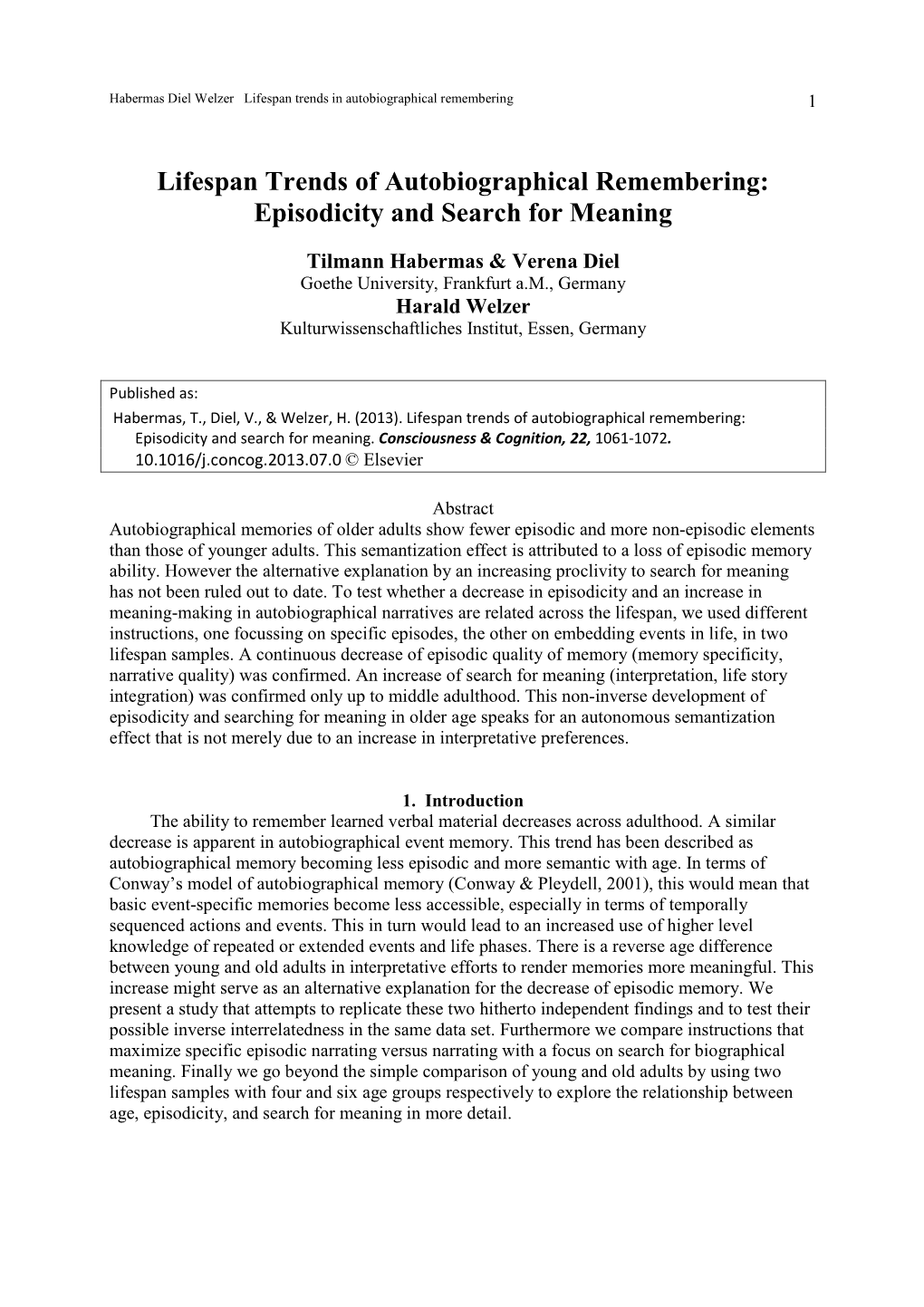 Lifespan Trends of Autobiographical Remembering: Episodicity and Search for Meaning