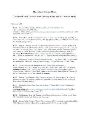 Twentieth and Twenty-First Century Plays About Thomas More