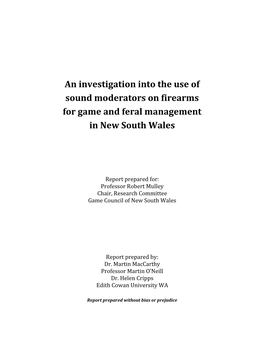 An Investigation Into the Use of Sound Moderators on Firearms for Game and Feral Management in New South Wales