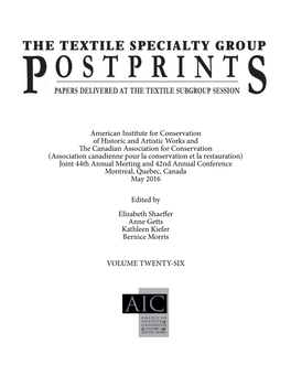 The Textile Specialty Group Postprints Papers Delivered at the Textile
