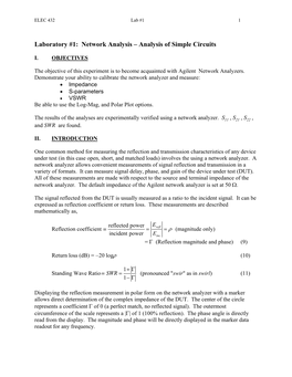 Laboratory #1: Network Analysis – Analysis of Simple Circuits