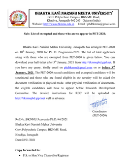Bhakta Kavi Narsinh Mehta University Govt