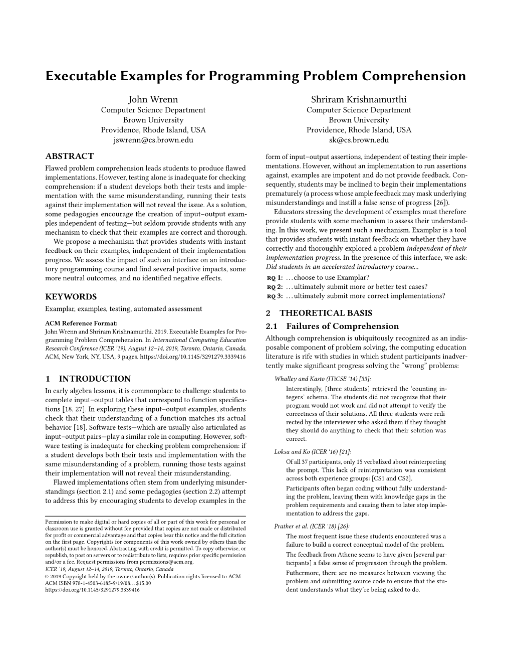 Executable Examples for Programming Problem Comprehension