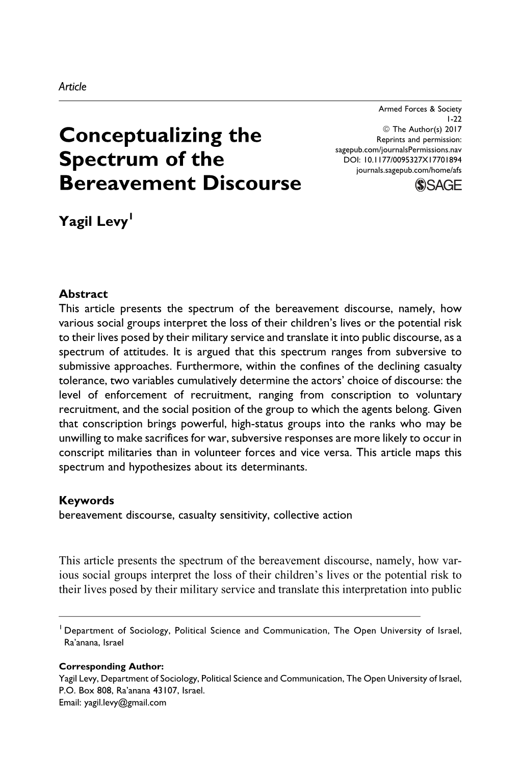 Conceptualizing the Spectrum of the Bereavement Discourse