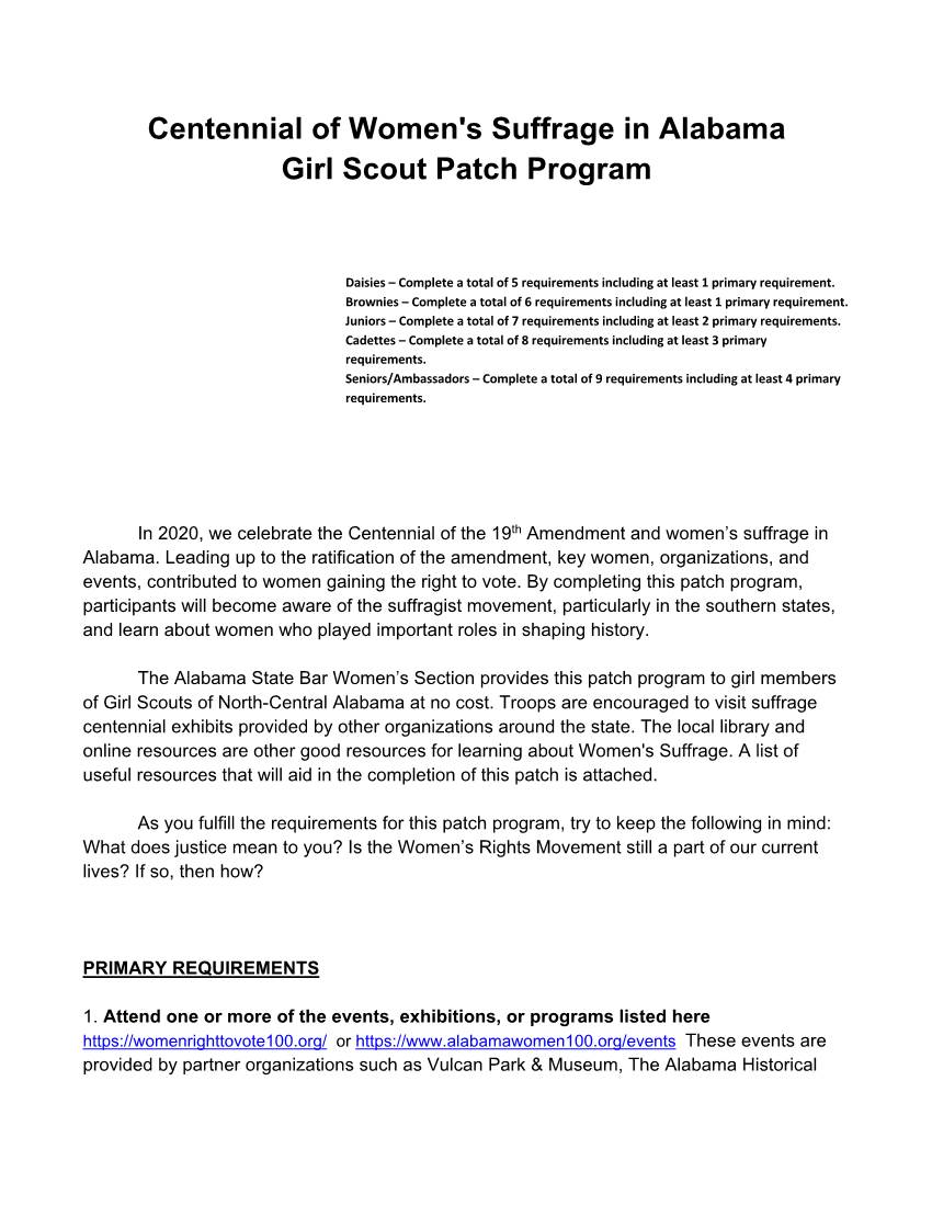 Women's Suffrage in Alabama Girl Scout Patch Program