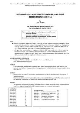 Skidmore Lead Miners of Derbyshire, and Their Descendants 1600-1915