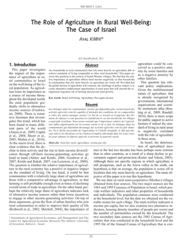 The Role of Agriculture in Rural Well-Being: the Case of Israel Ayal KIMHI*