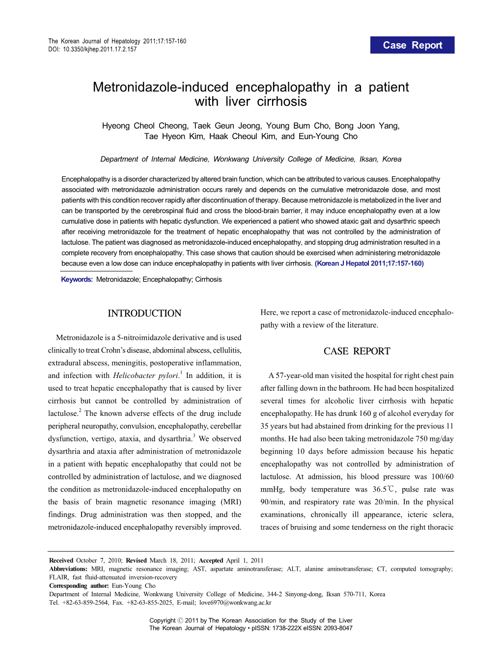 Metronidazole-Induced Encephalopathy in a Patient with Liver Cirrhosis