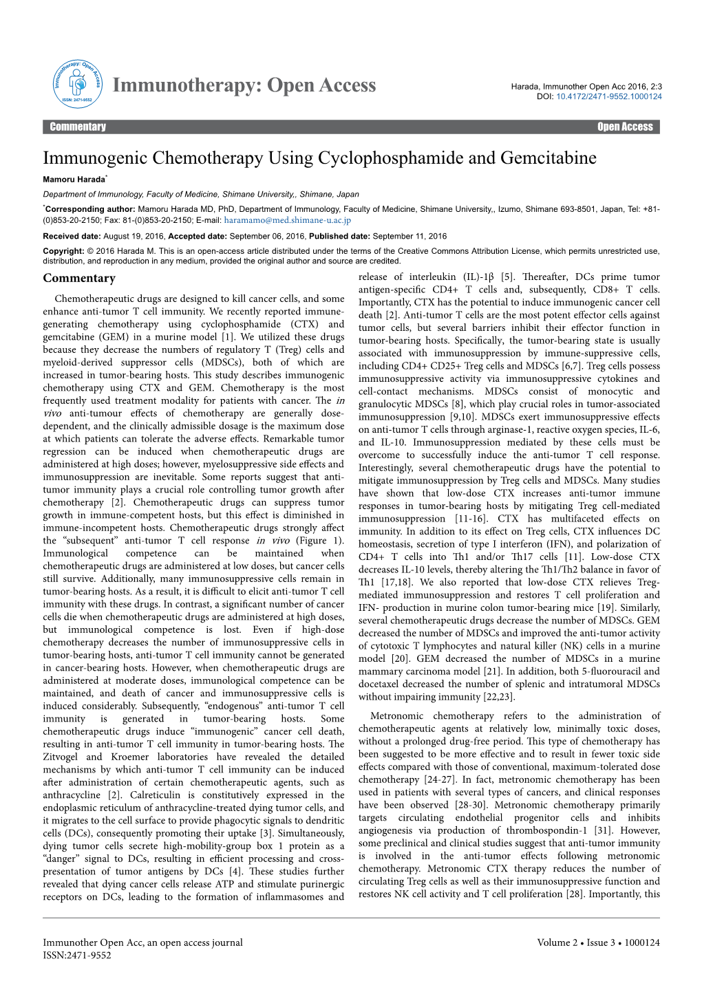 Immunogenic Chemotherapy Using Cyclophosphamide and Gemcitabine