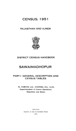 District Census Handbook, Sawaimadhopur, Part Rajasthan