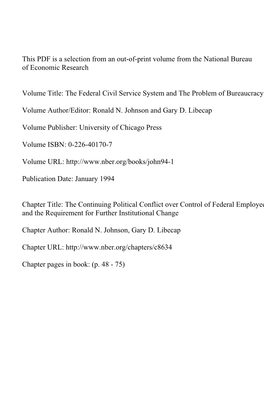 The Continuing Political Conflict Over Control of Federal Employees and the Requirement for Further Institutional Change