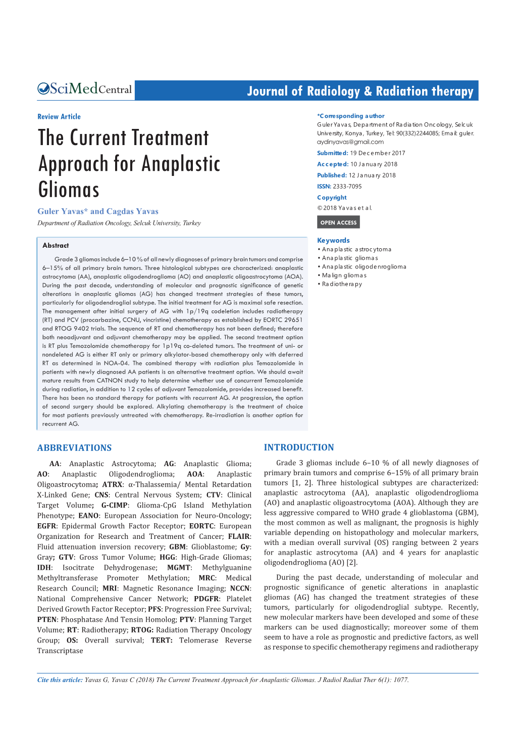 The Current Treatment Approach for Anaplastic Gliomas