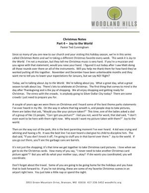 Christmas Notes Part 4 – Joy to the World Pastor Ted Cunningham
