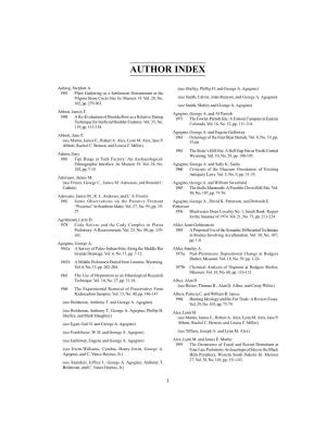 Plains Anthropologist Author Index