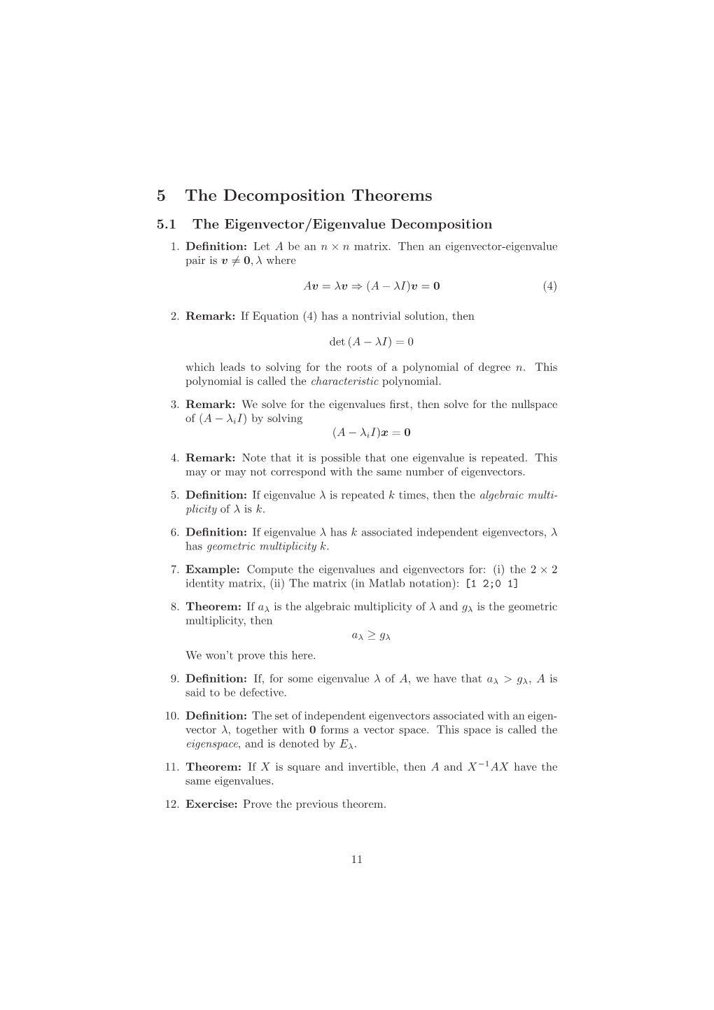 5 the Decomposition Theorems 5.1 the Eigenvector/Eigenvalue Decomposition 1