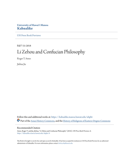 Li Zehou and Confucian Philosophy Roger T