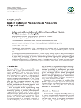 Review Article Friction Welding of Aluminium and Aluminium Alloys with Steel