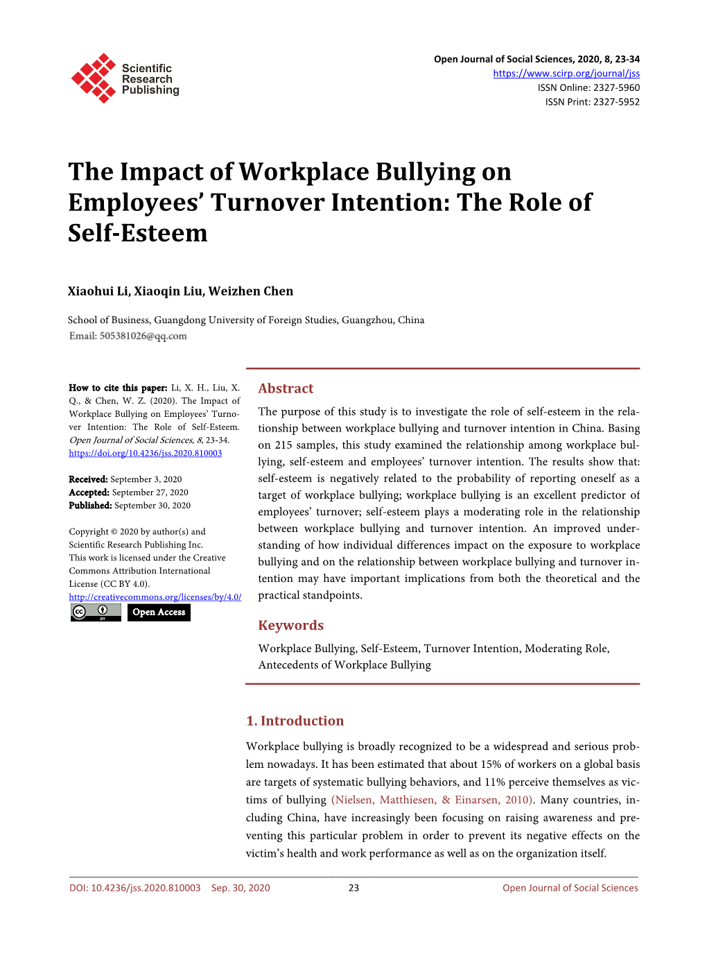 The Impact of Workplace Bullying on Employees' Turnover Intention