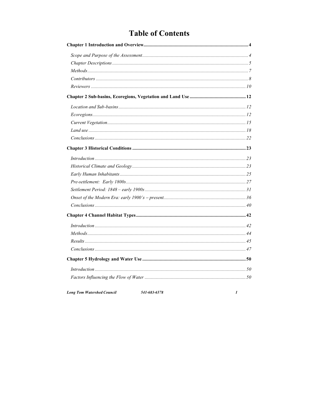 Table of Contents