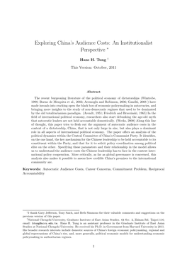 Exploring China's Audience Costs: an Institutionalist Perspective