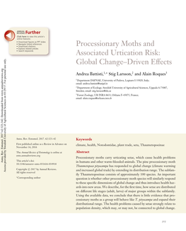 Processionary Moths and Associated Urtication Risk