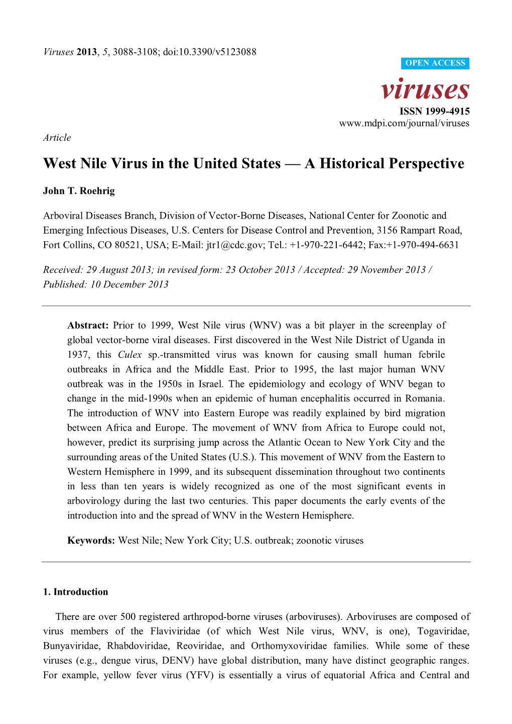 West Nile Virus in the United States — a Historical Perspective