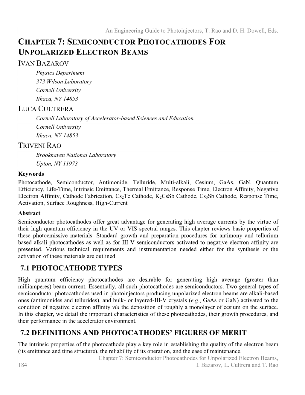 7.1 Photocathode Types 7.2 Definitions And