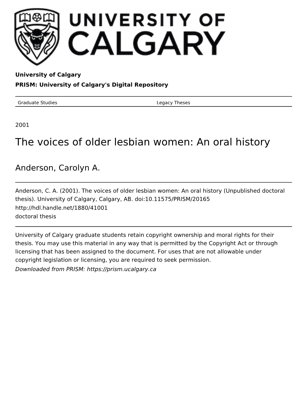 The Voices of Older Lesbian Women: an Oral History
