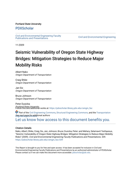 Seismic Vulnerability of Oregon State Highway Bridges: Mitigation Strategies to Reduce Major Mobility Risks