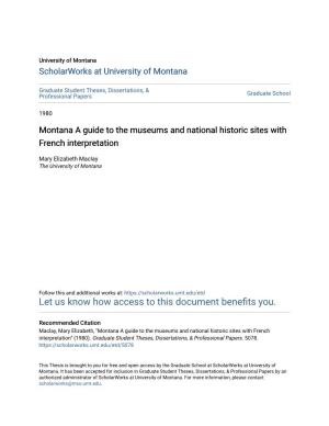 Montana a Guide to the Museums and National Historic Sites with French Interpretation