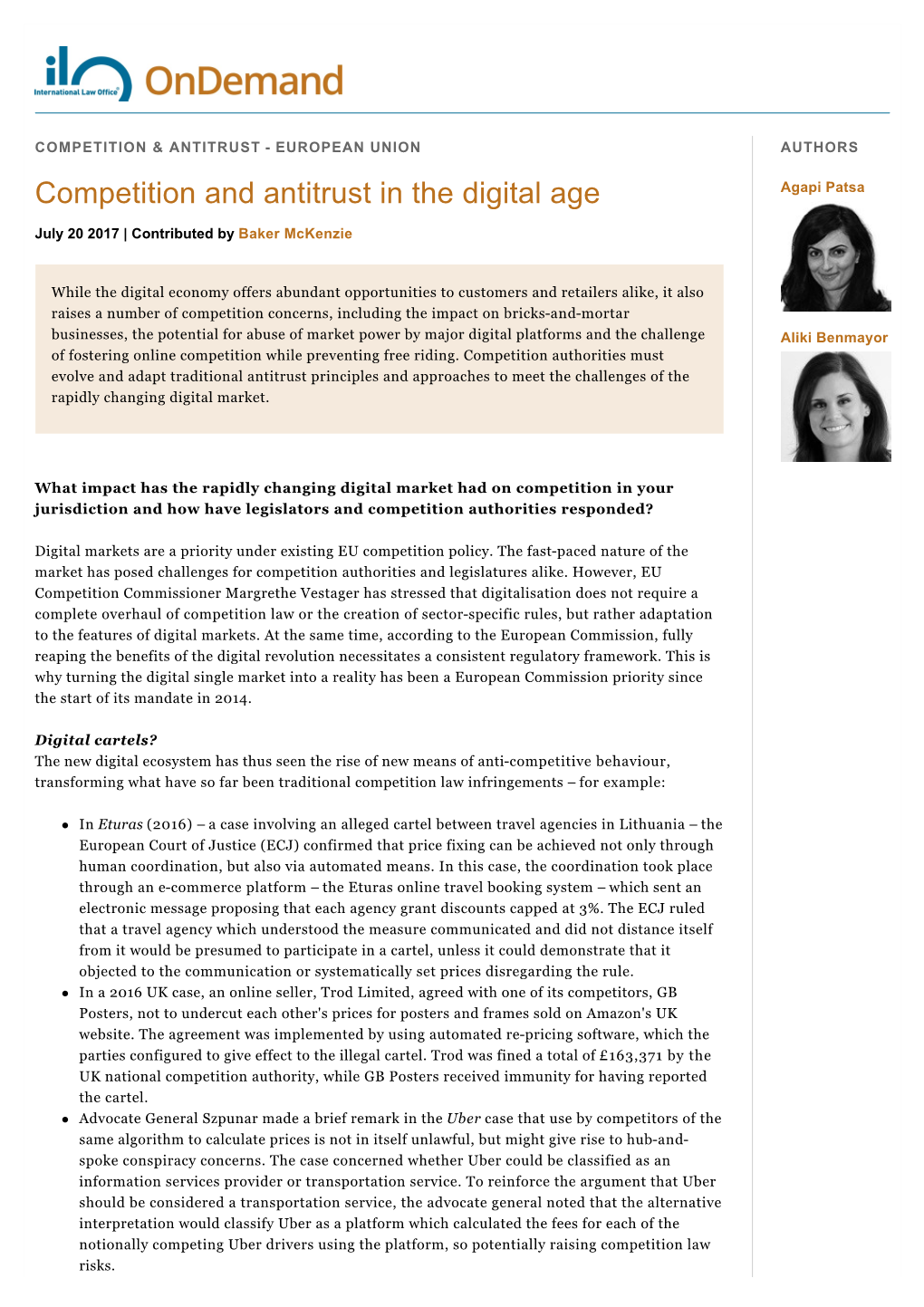 Competition and Antitrust in the Digital Age Agapi Patsa