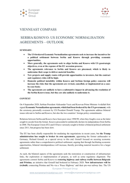 Vienneast Compass Serbia/Kosovo: Us Economic Normalisation Agreements