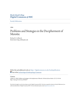 Problems and Strategies in the Decipherment of Meroitic Richard A