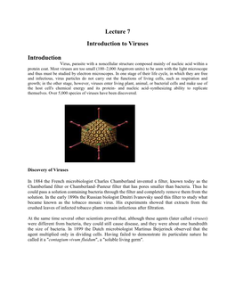 Lecture 7 Introduction to Viruses Introduction