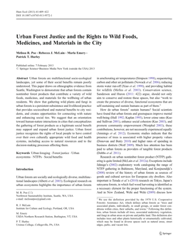 Urban Forest Justice and the Rights to Wild Foods, Medicines, and Materials in the City
