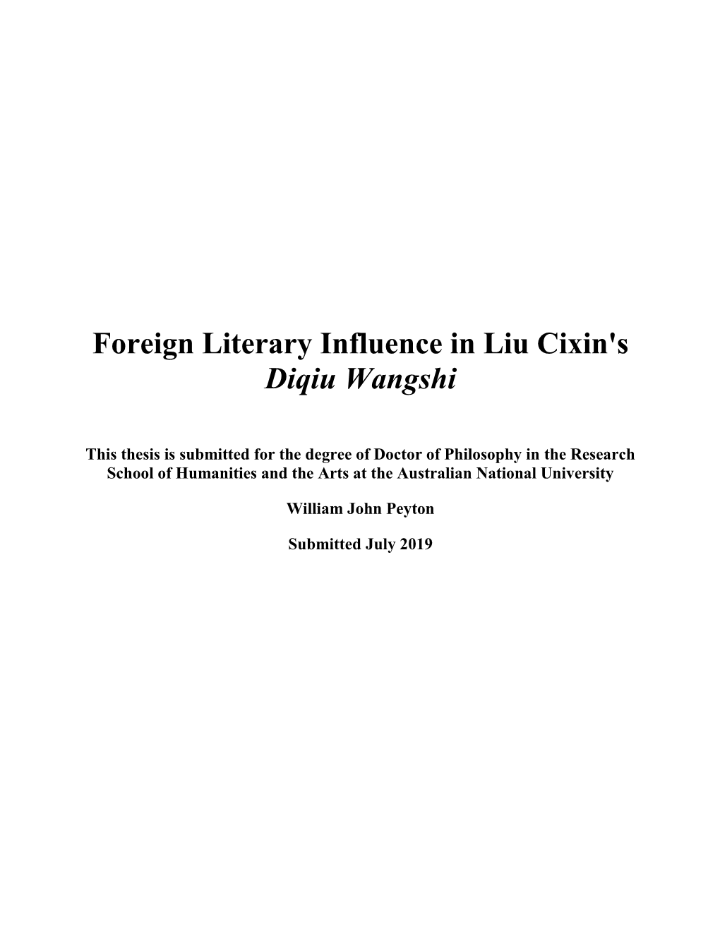 Foreign Literary Influence in Liu Cixin's Diqiu Wangshi