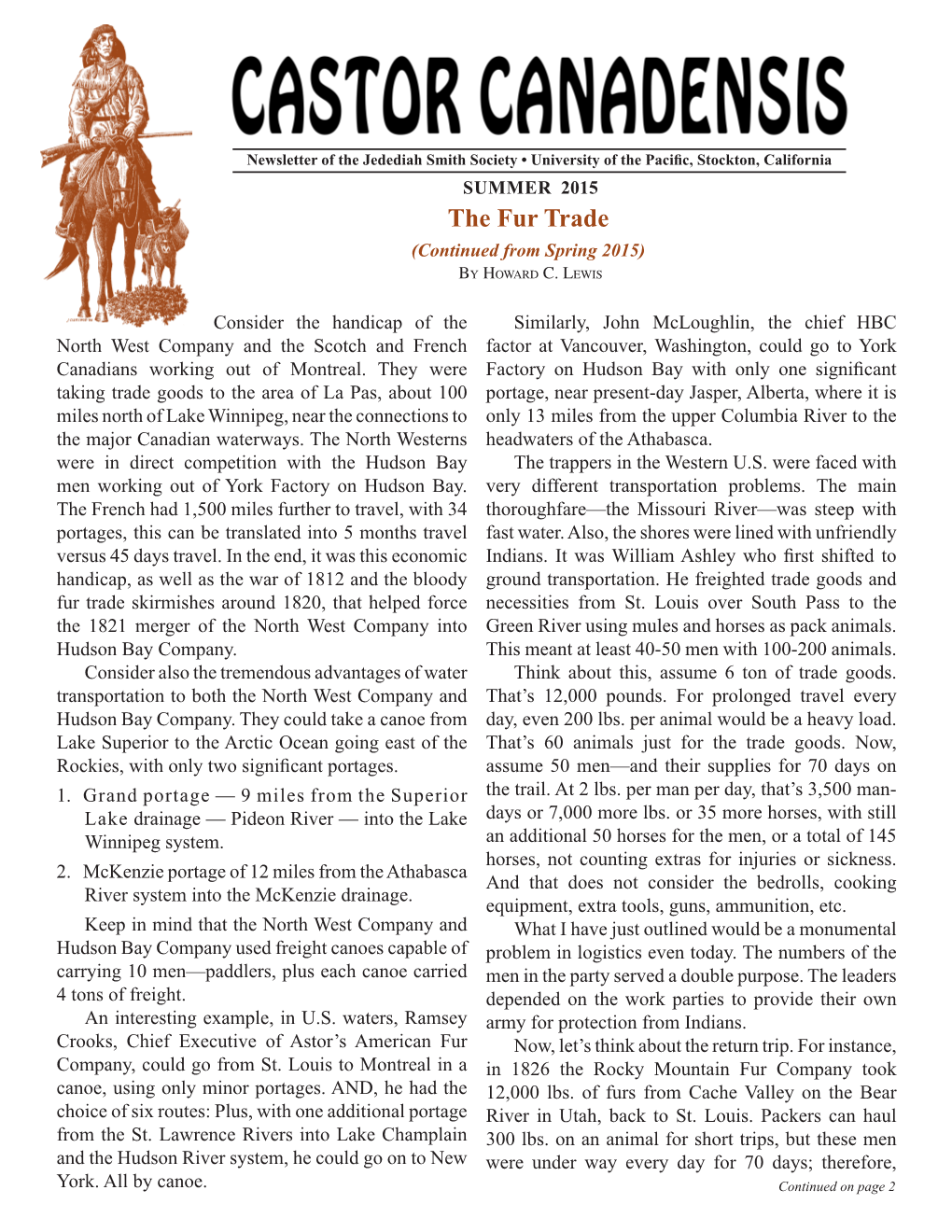 The Fur Trade (Continued from Spring 2015) by Howard C