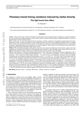 Planetary Transit Timing Variations Induced by Stellar Binarity. the Light