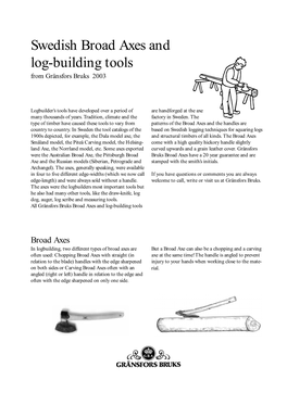 Swedish Broad Axes and Log-Building Tools from Gränsfors Bruks 2003