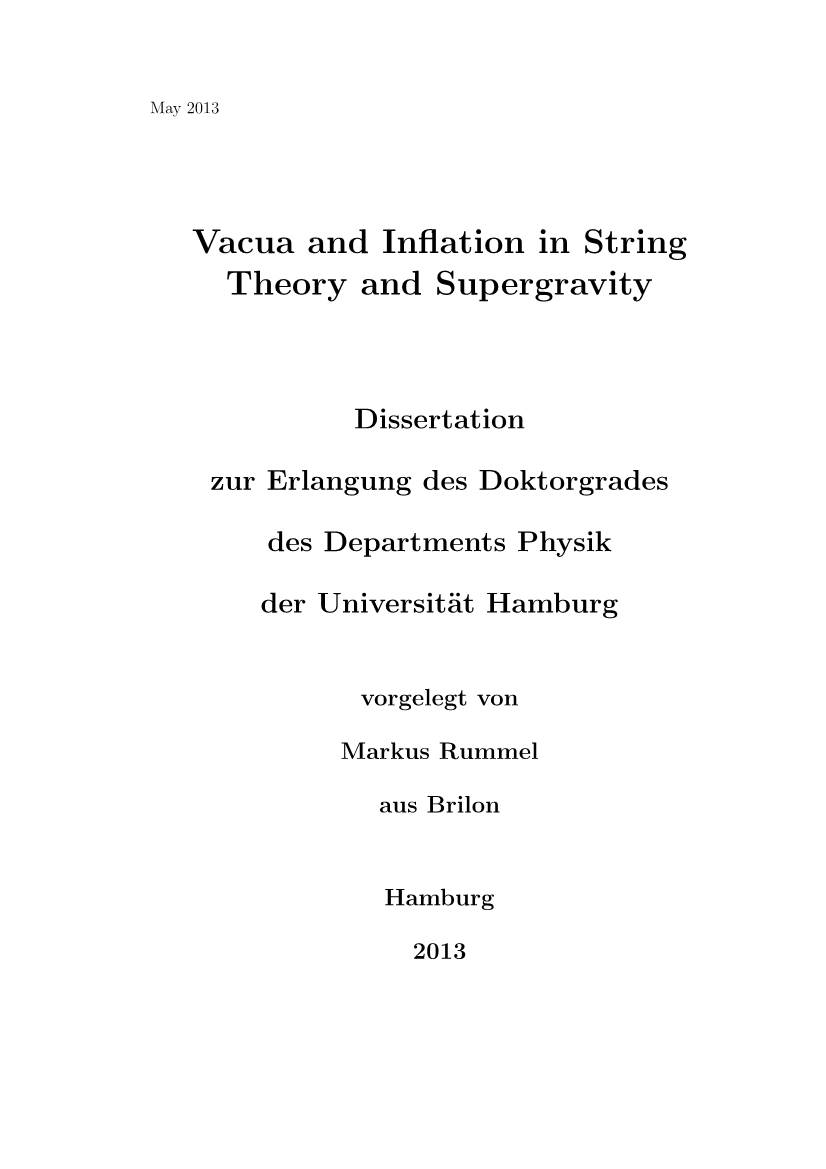 Vacua and Inflation in String Theory and Supergravity