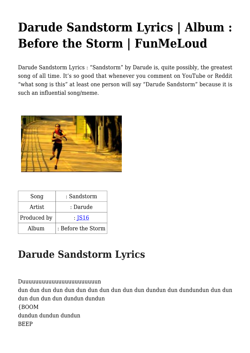 Darude Sandstorm Lyrics | Album : Before the Storm | Funmeloud