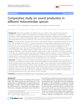 Comparative Study on Sound Production in Different Holocentridae Species Eric Parmentier1*, Pierre Vandewalle1, Christophe Brié2, Laura Dinraths1 and David Lecchini3