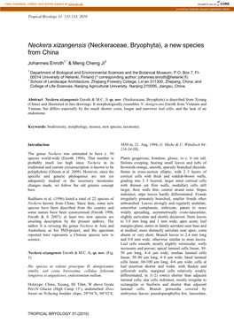 Neckera Xizangensis (Neckeraceae, Bryophyta), a New Species from China